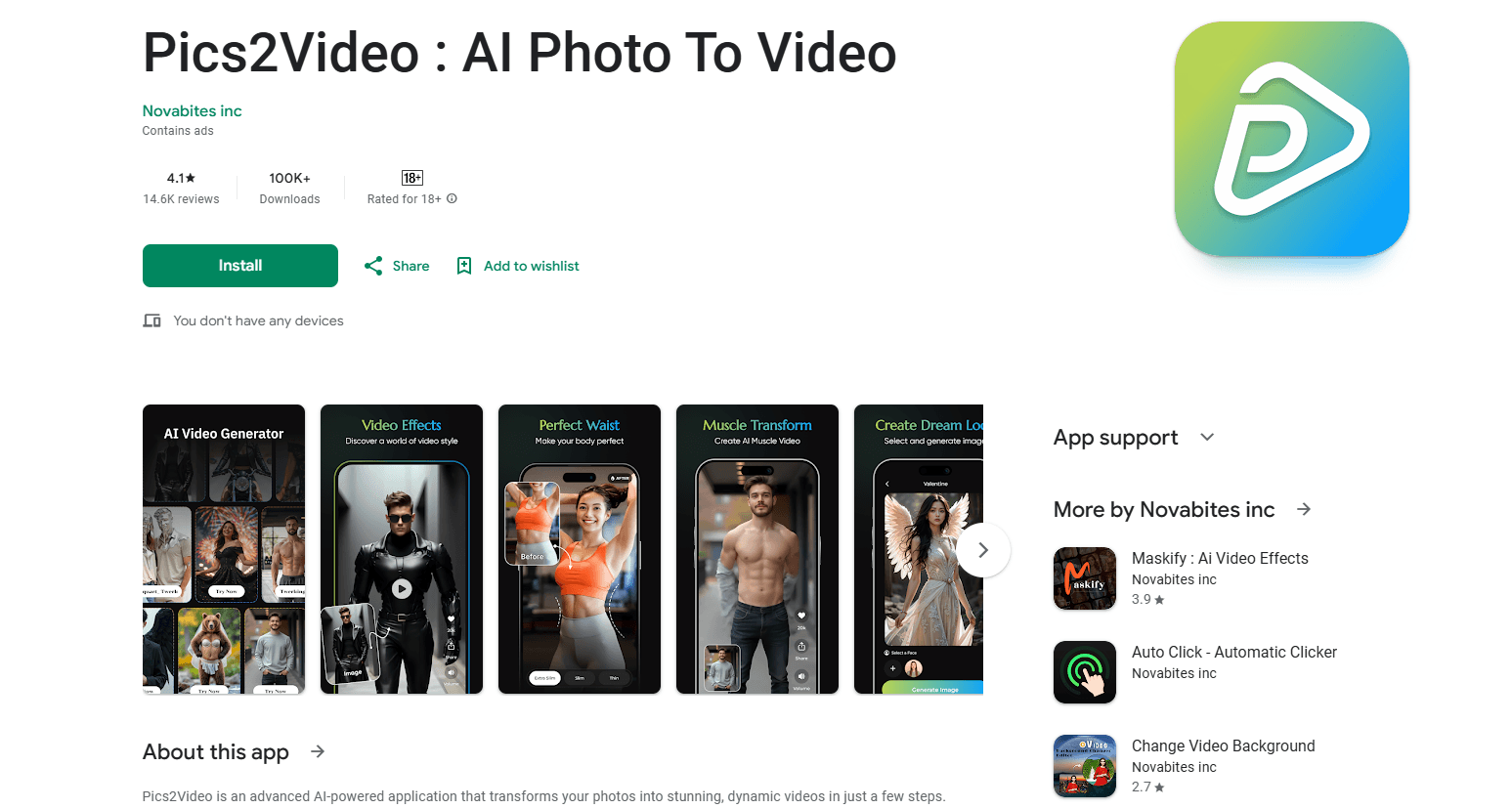 Interface preview of Pics2Video : AI Photo To Video
