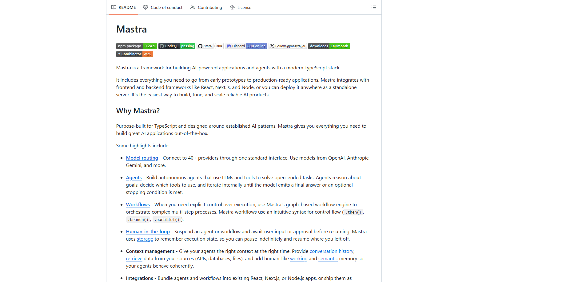 Interface preview of Mastra