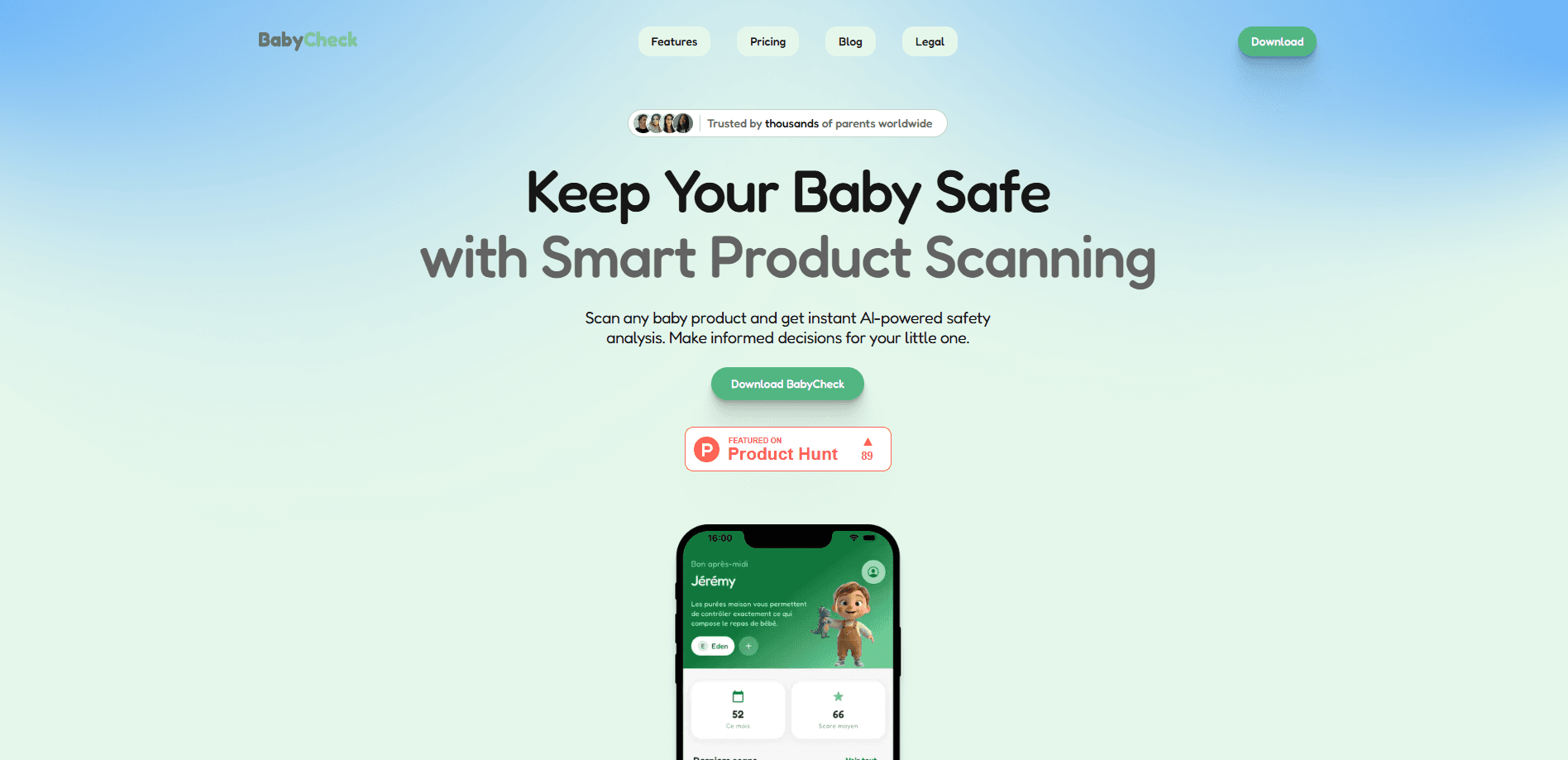 Interface preview of BabyCheck - Scan baby products