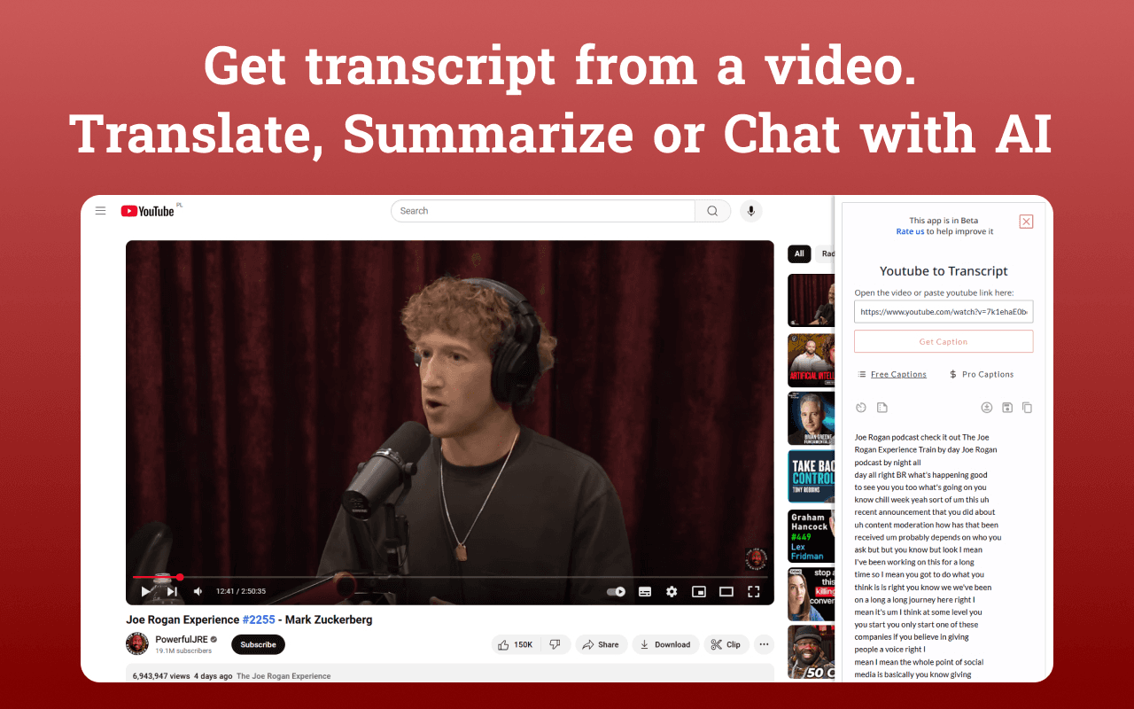 Youtube to transcript 미리보기
