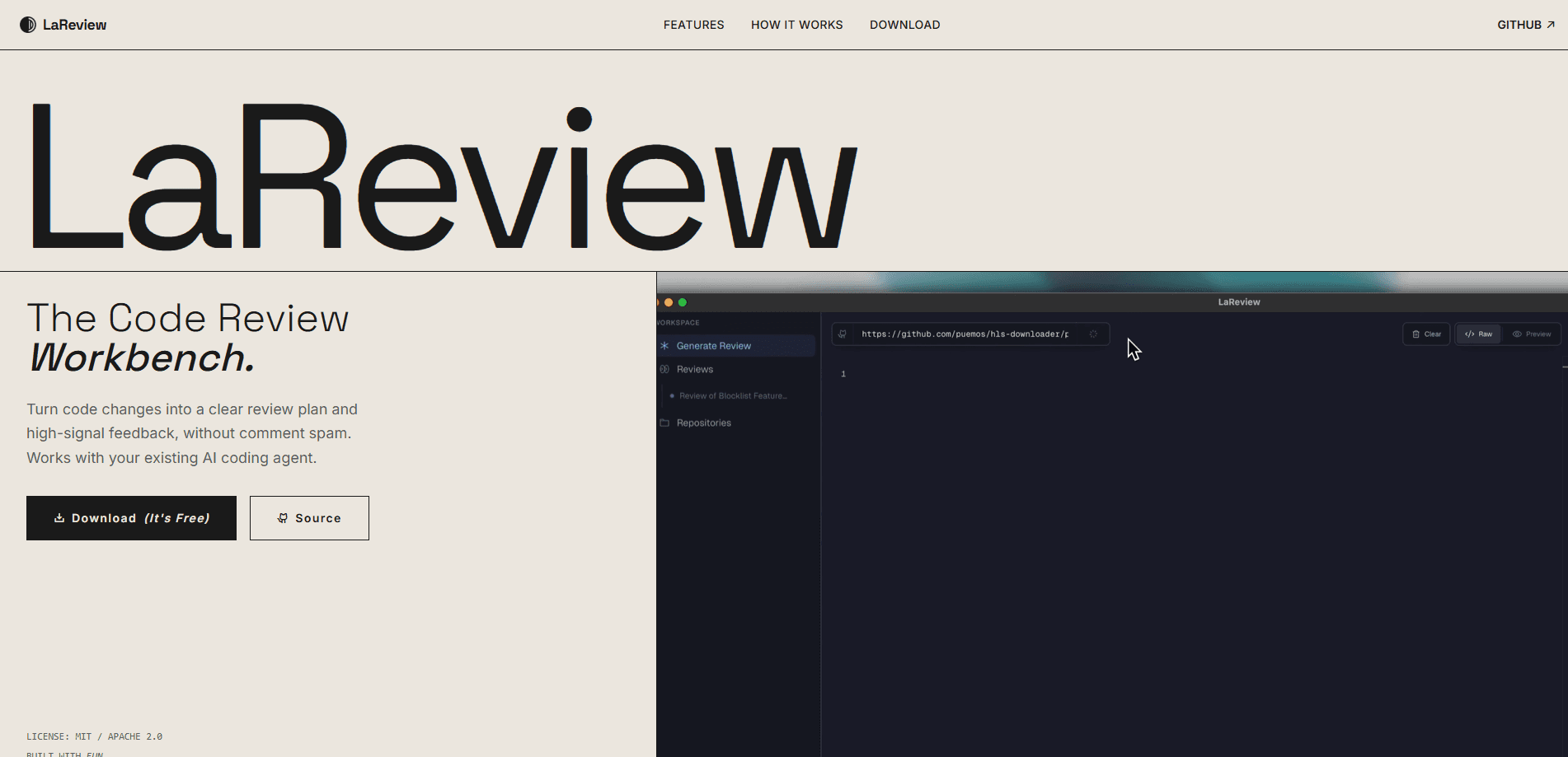 Aperçu de l'interface de LaReview