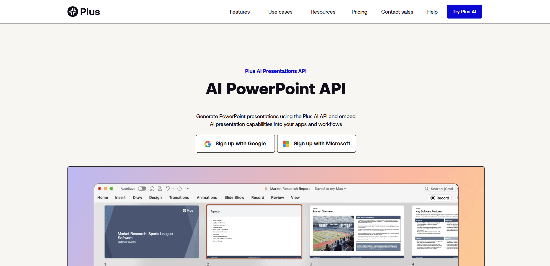 Plus AI Presentations API 미리보기