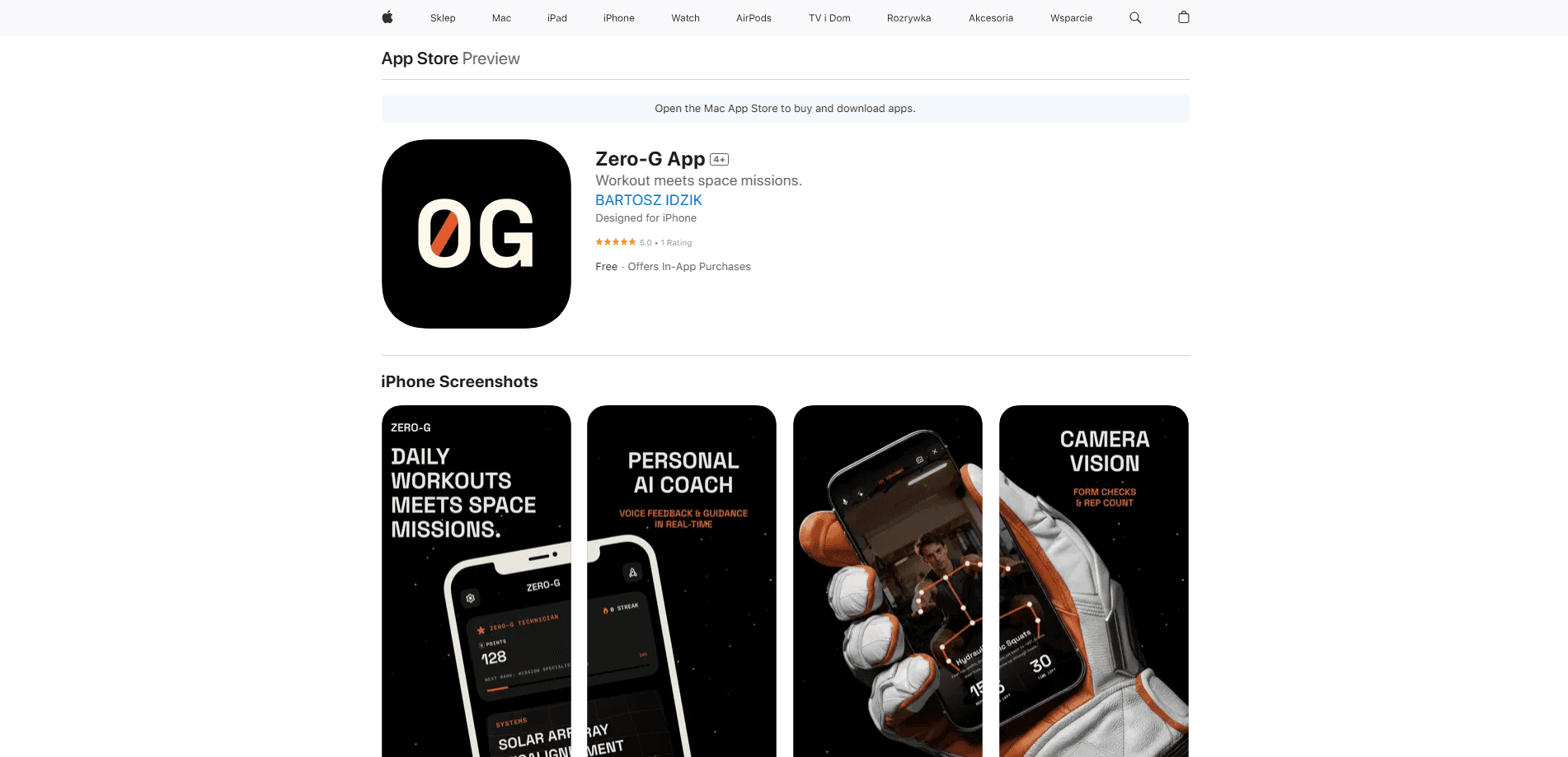 Interface preview of Zero-G App