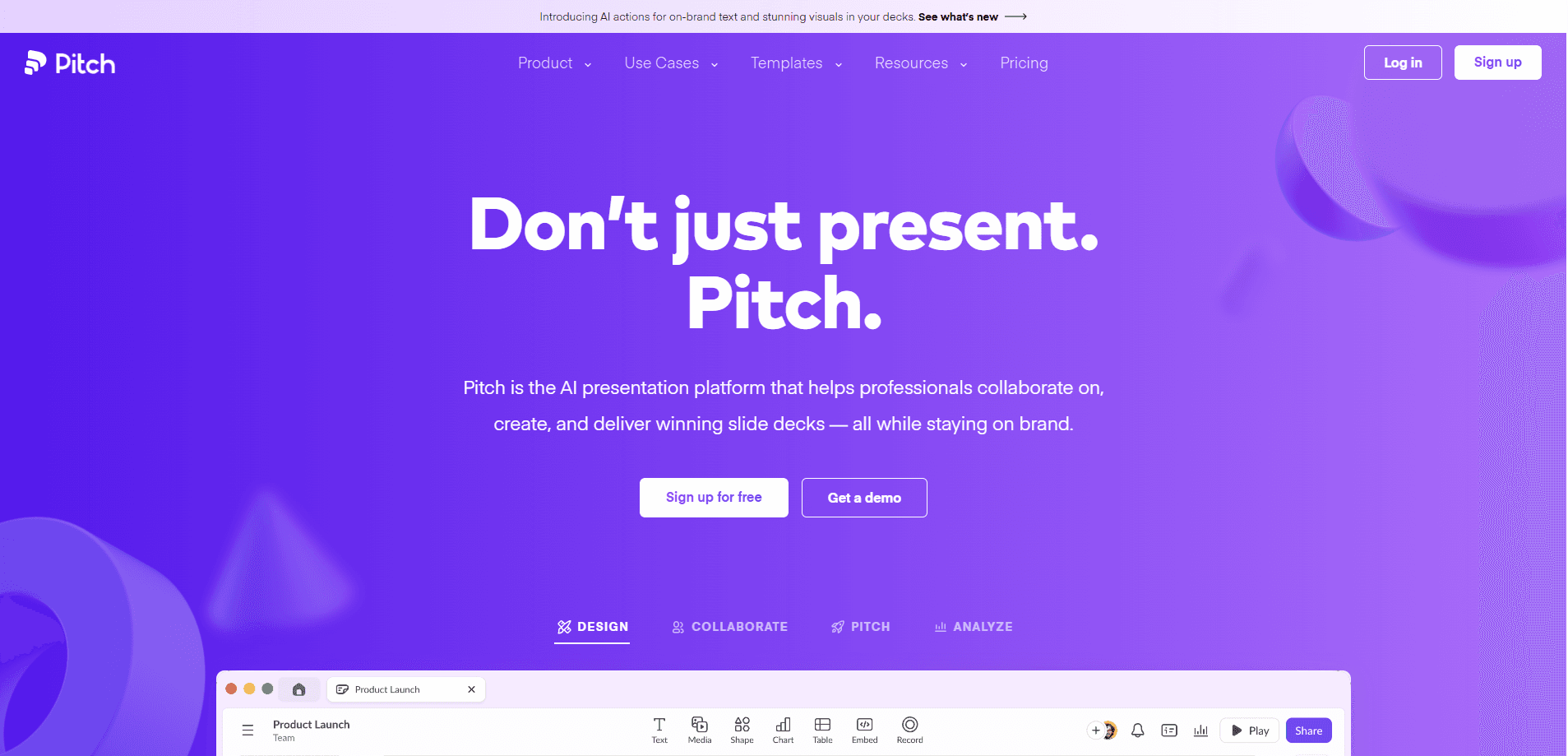 Interface preview of Pitch