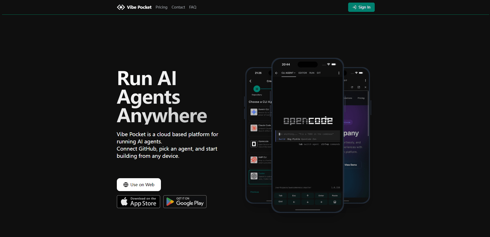 Vibe Pocket - Run CLI Agents 的介面預覽