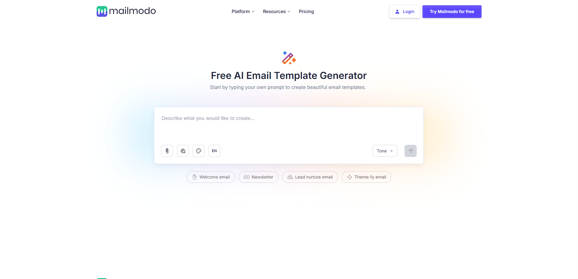 Vorschau der Oberfläche von AI Email Template Generator