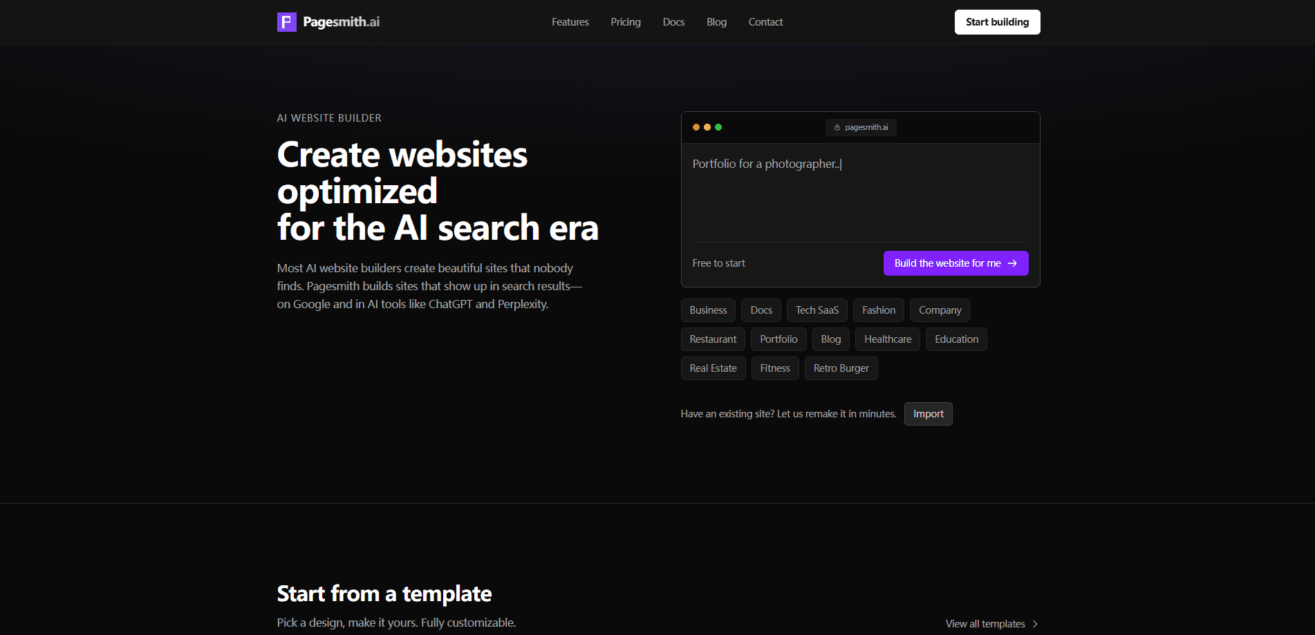 Interface preview of Pagesmith.ai