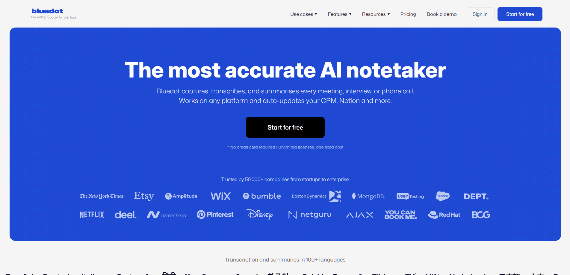 Interface preview of Bluedot Al Note Taker