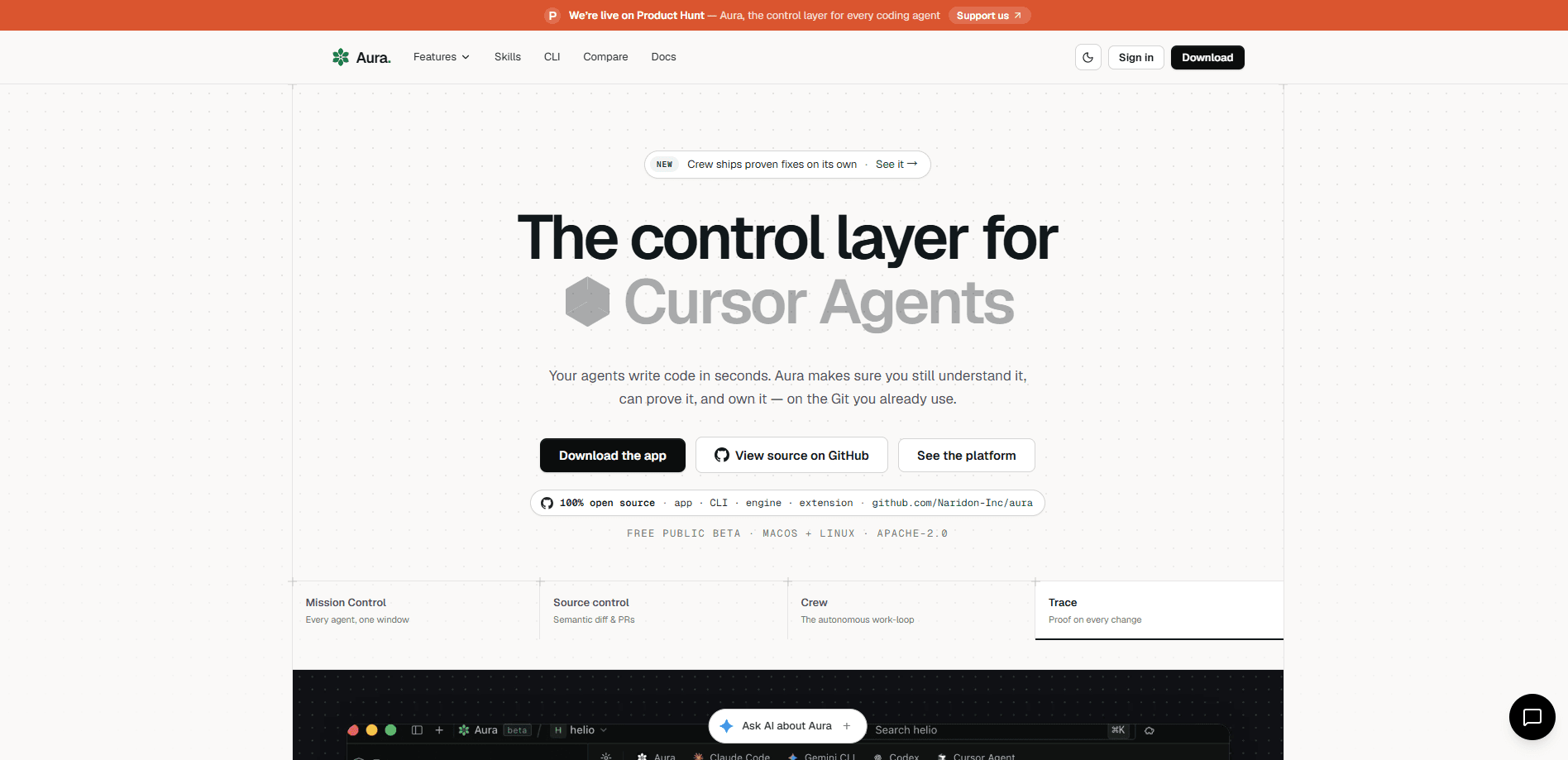 Aura : Agents + GIt + Loops OSS ADE 미리보기