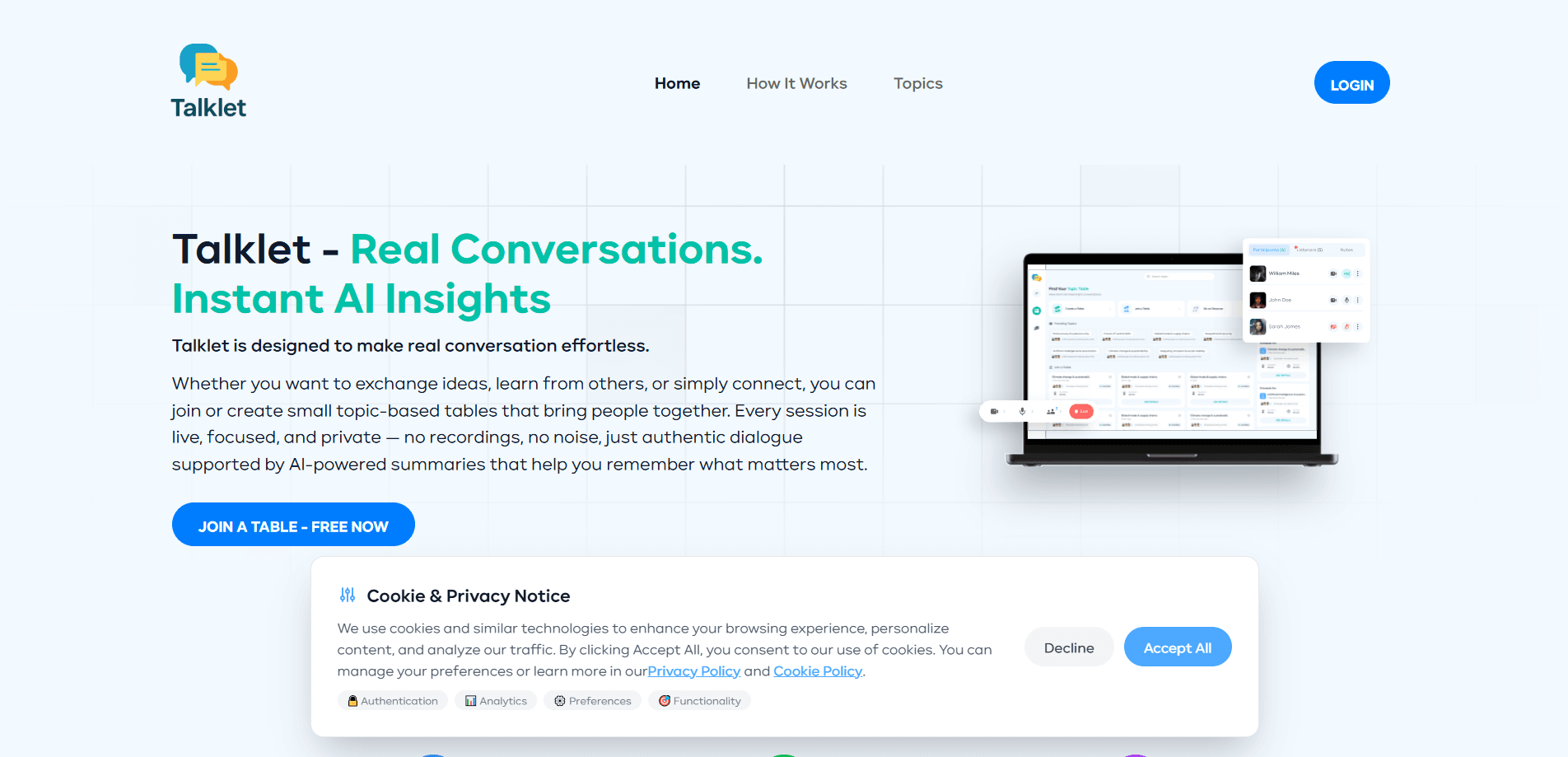 Interface preview of Talklet