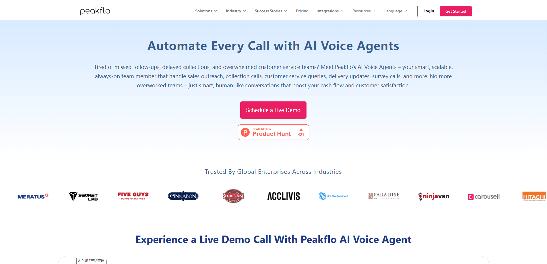 Peakflo AI Voice Agents 미리보기