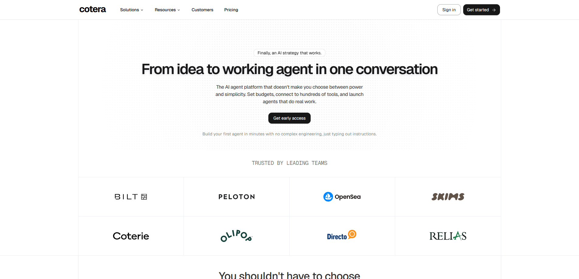 Interface preview of Cotera
