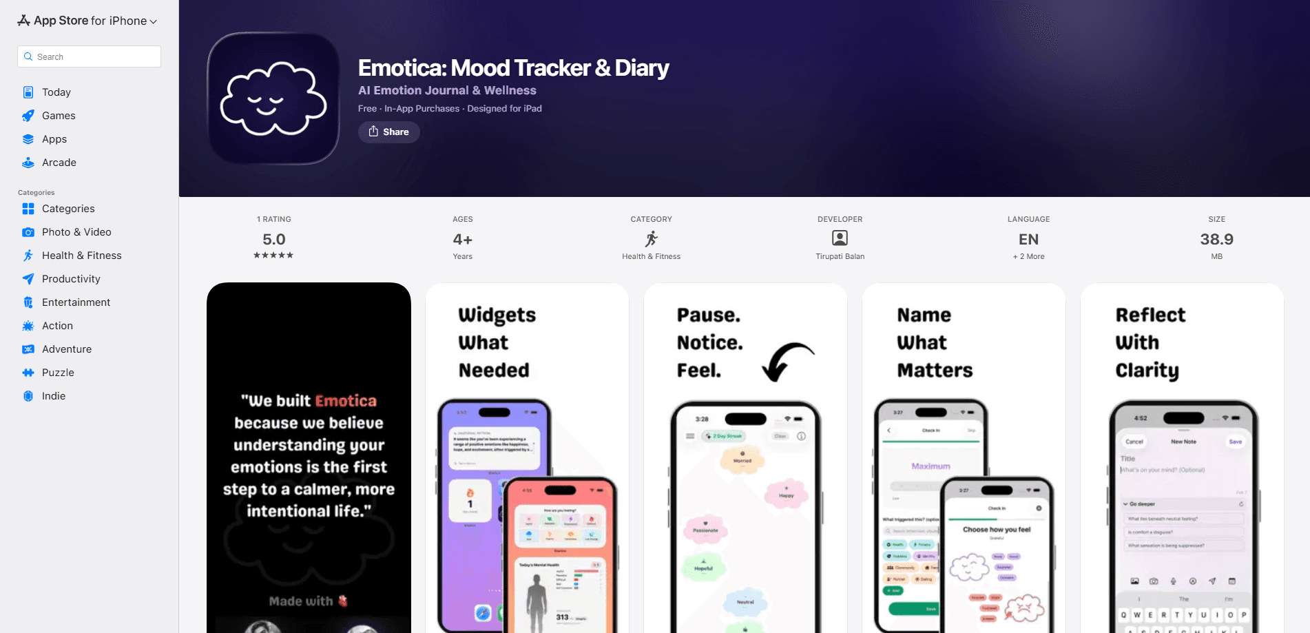 Interface preview of Emotica - Your Emotions