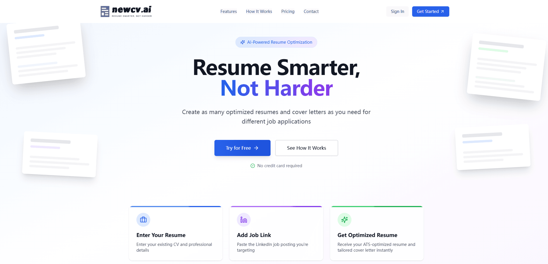 Interface preview of NewCV.ai