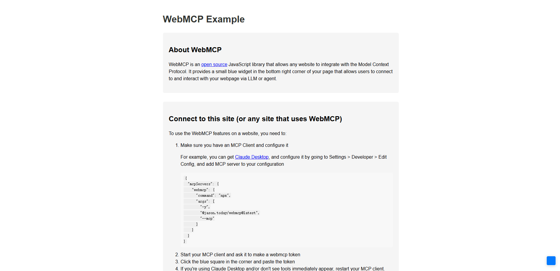 Vista previa de la interfaz de WebMCP