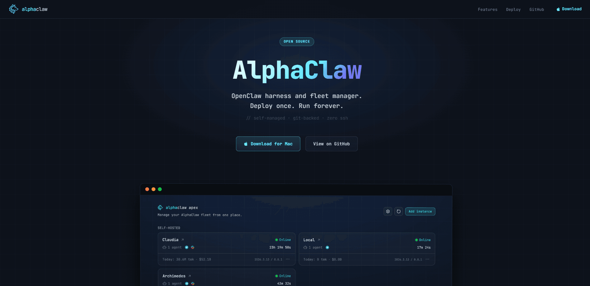 Vista previa de la interfaz de AlphaClaw Apex