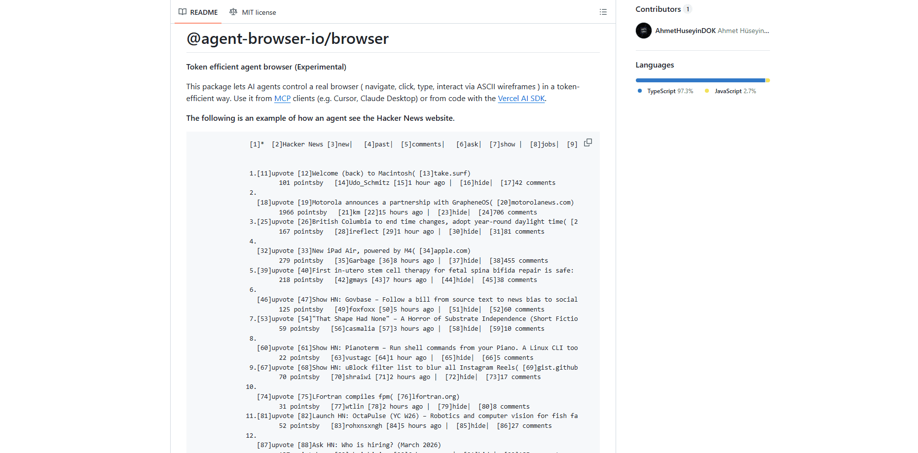 Vista previa de la interfaz de Agent Browser