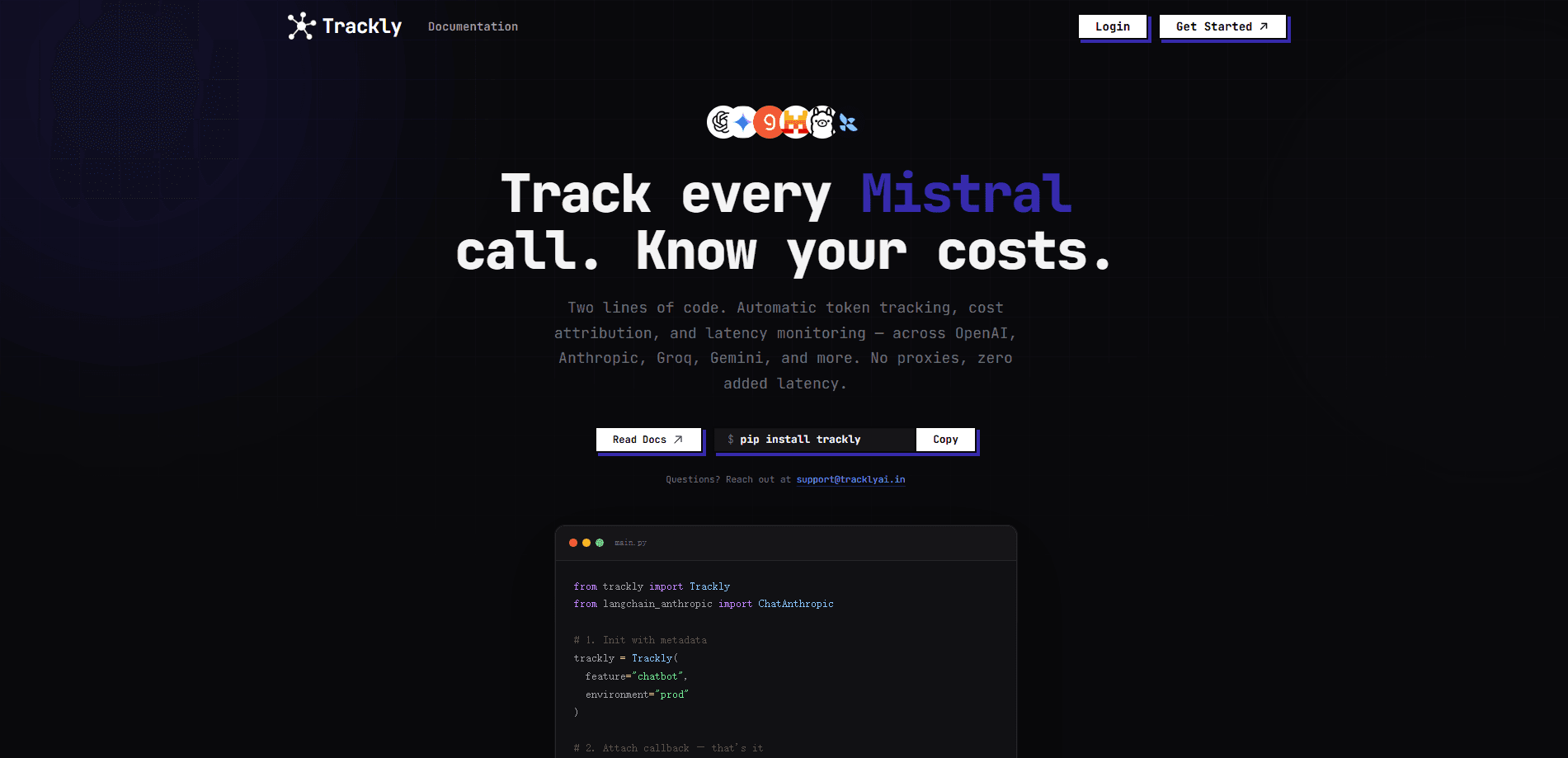 Vista previa de la interfaz de Trackly