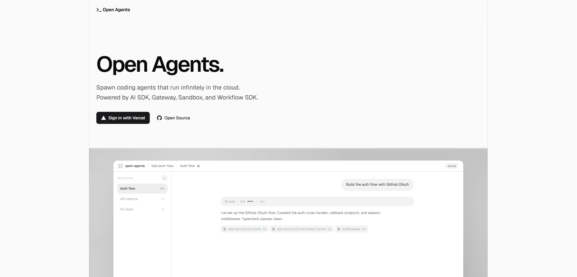 Aperçu de l'interface de Open Agents
