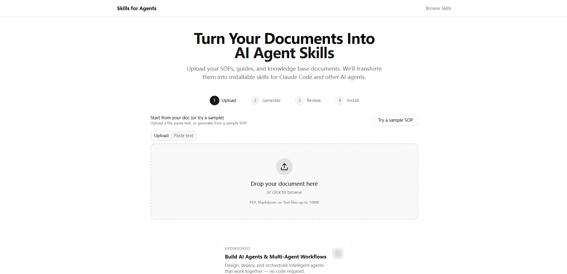 Vista previa de la interfaz de Skills for Agents
