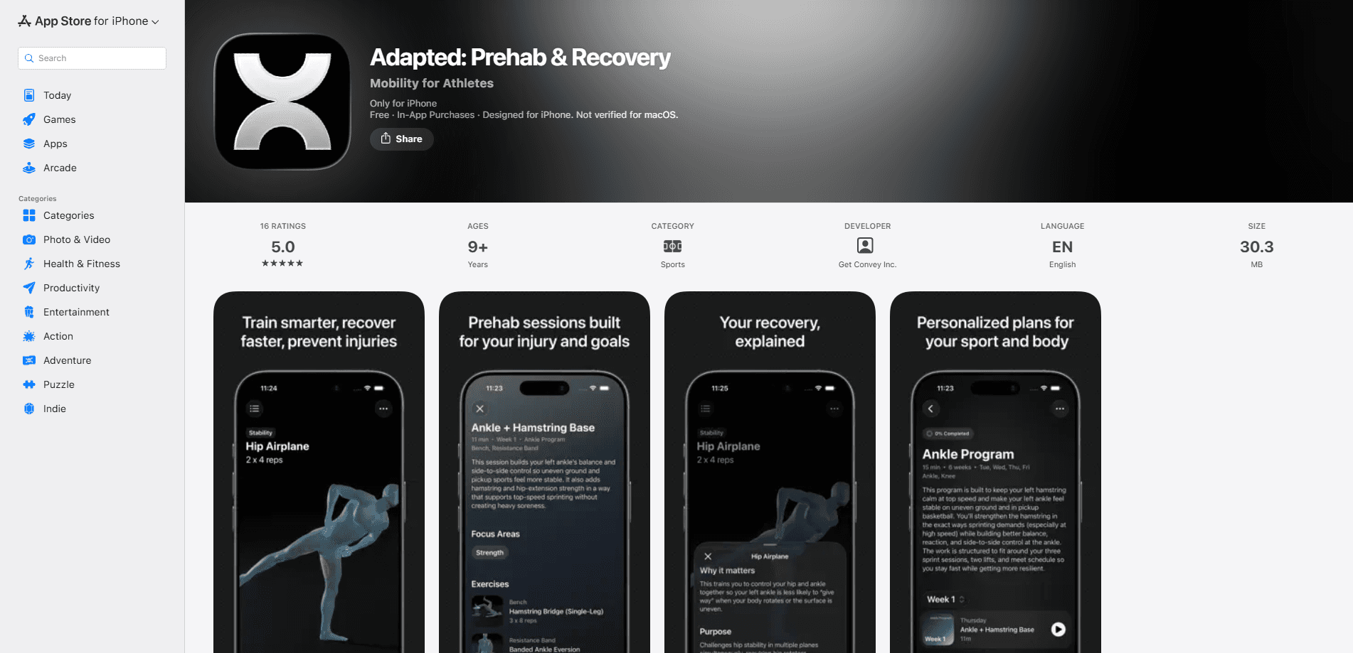 Interface preview of Adapted