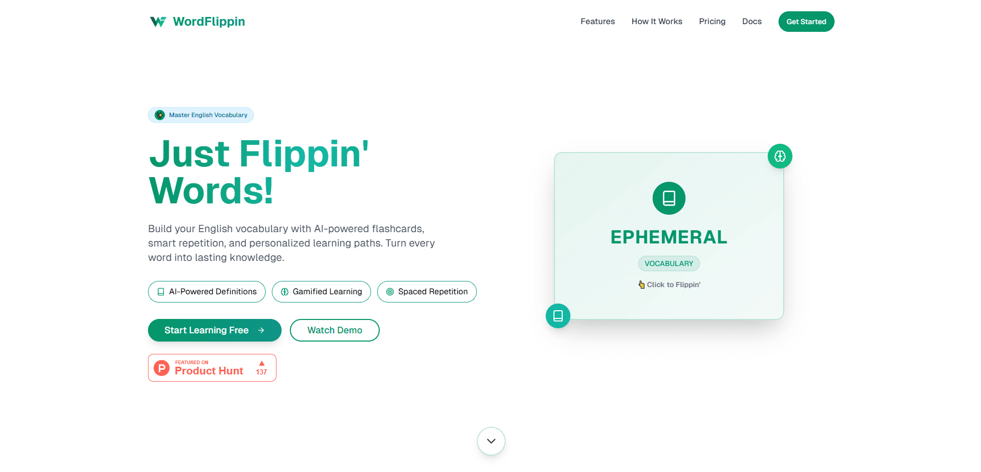 Interface preview of WordFlippin