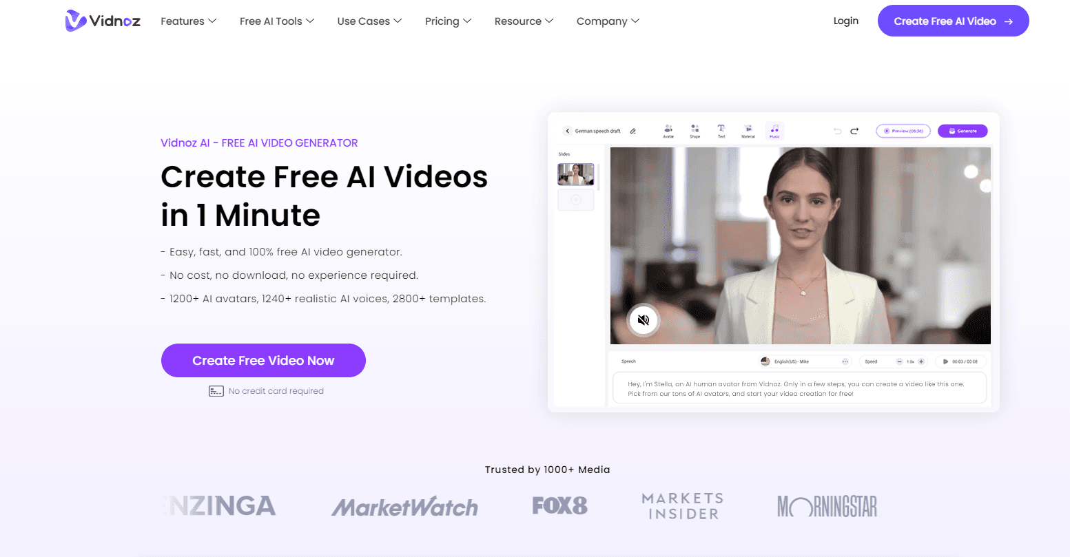 Vidnoz 的介面預覽