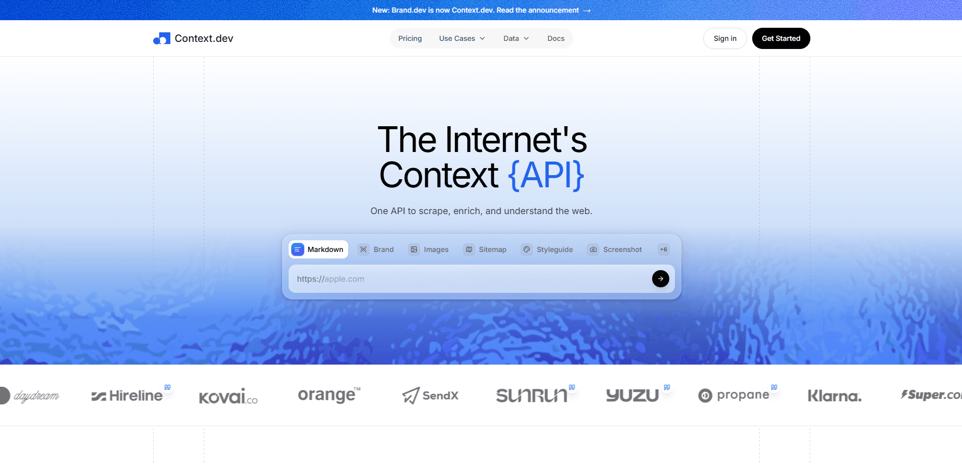 Vista previa de la interfaz de Context.dev