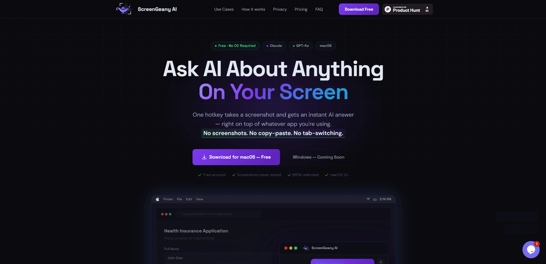 Vista previa de la interfaz de ScreenGeany AI