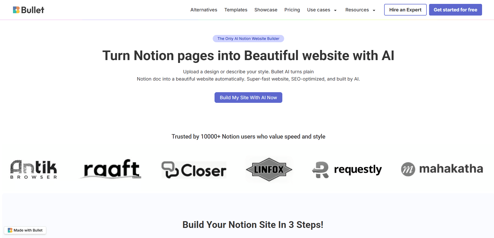 Bullet.so - Build websites from Notion 미리보기