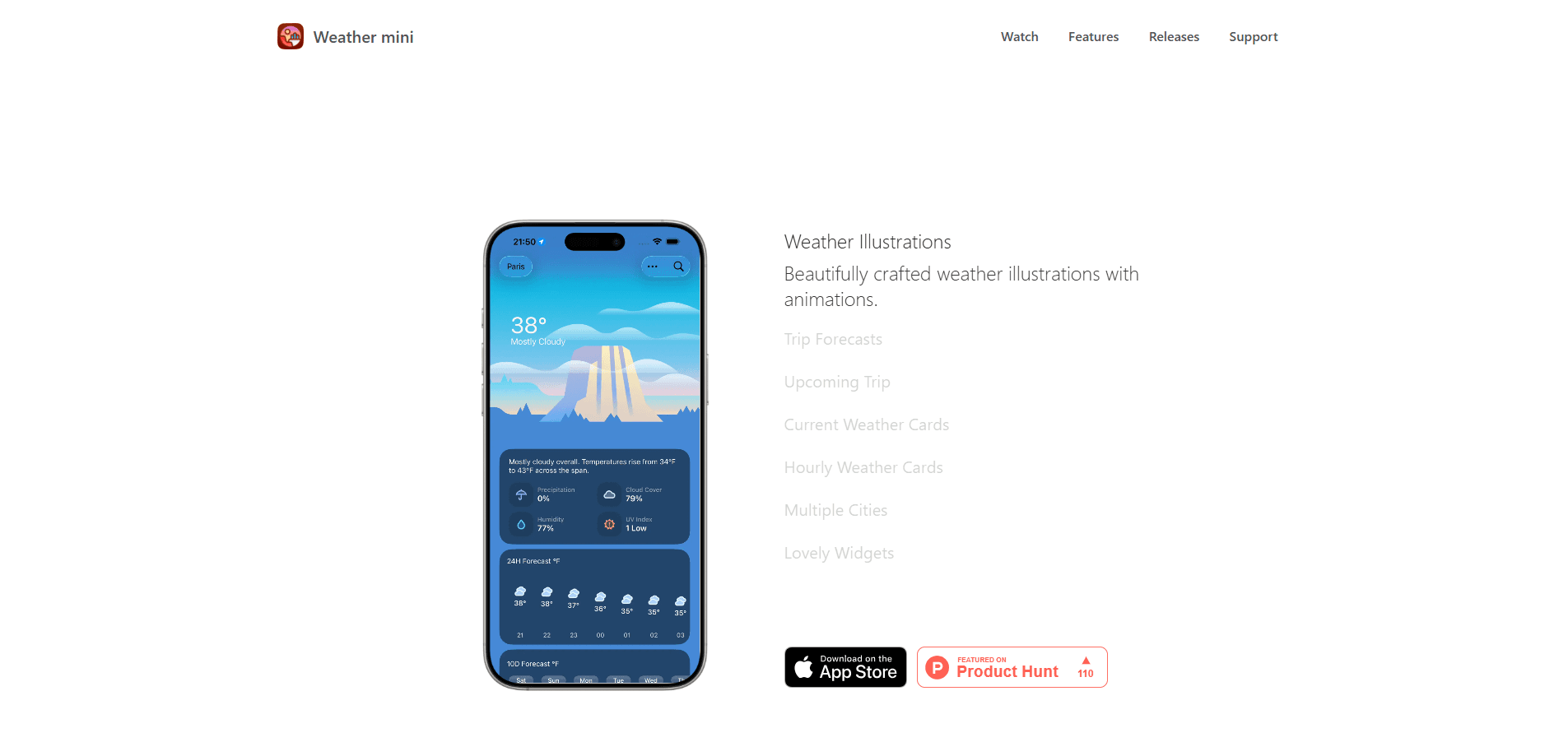 Interface preview of Weather mini