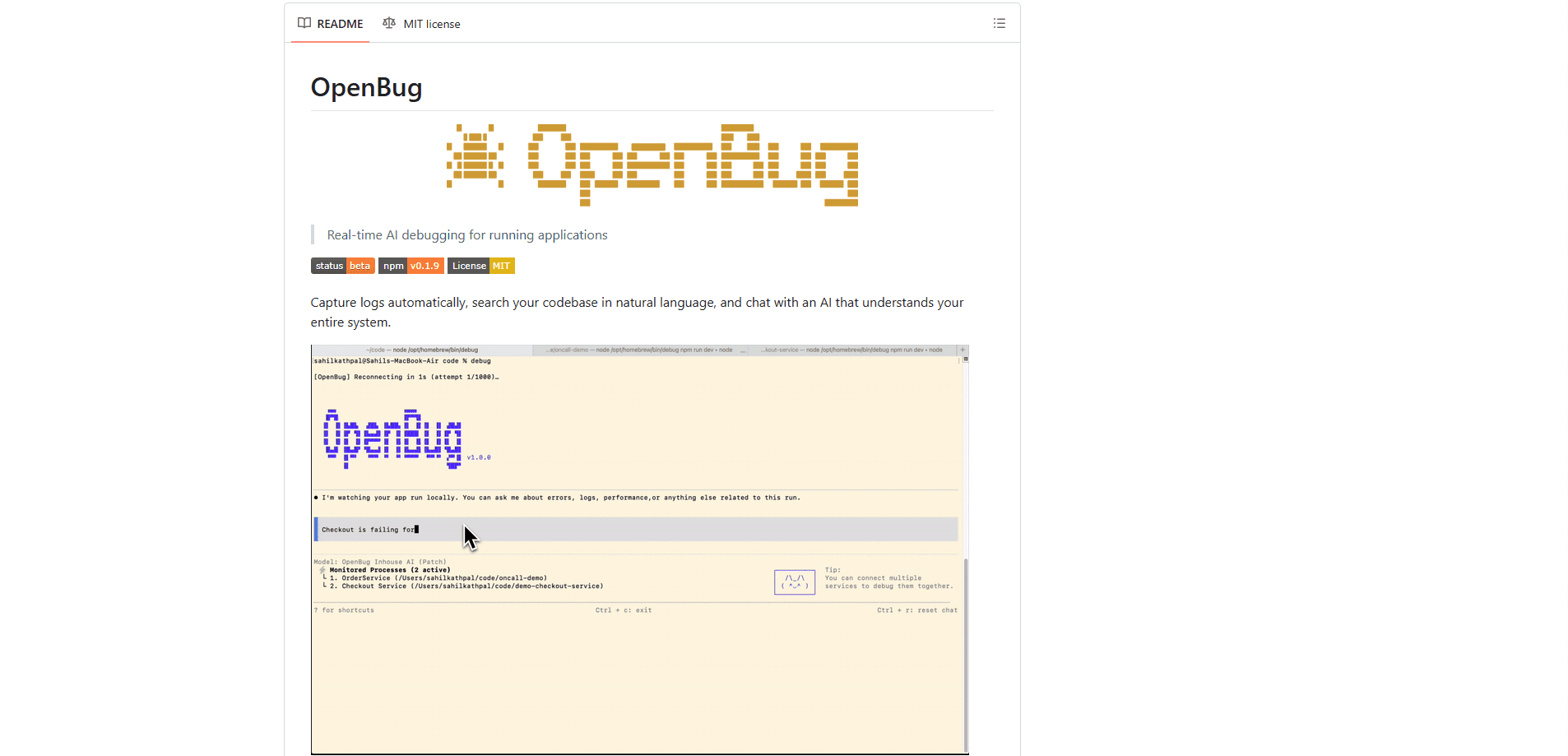 Vista previa de la interfaz de OpenBug