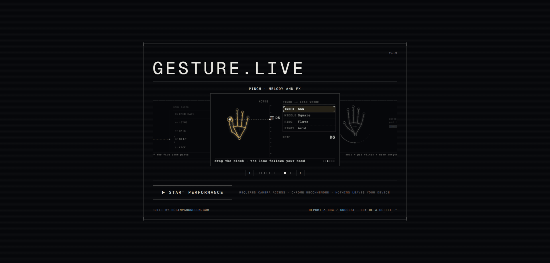 Aperçu de l'interface de gesture.live