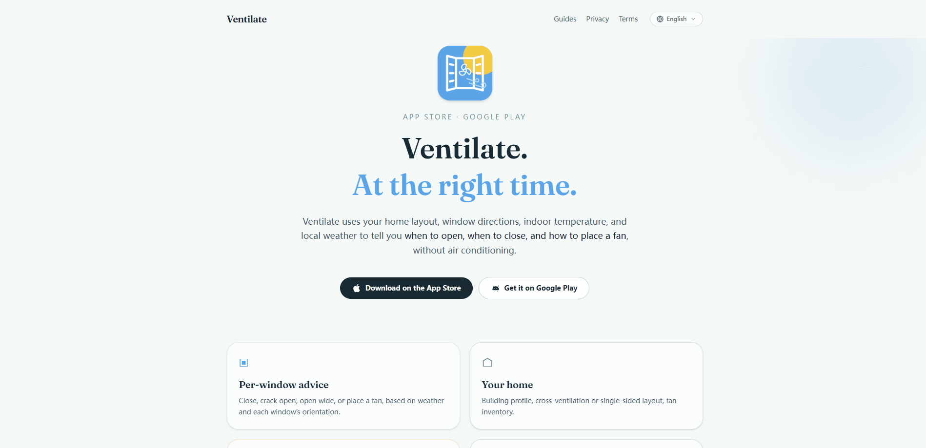 Interface preview of Ventilate: When to Open