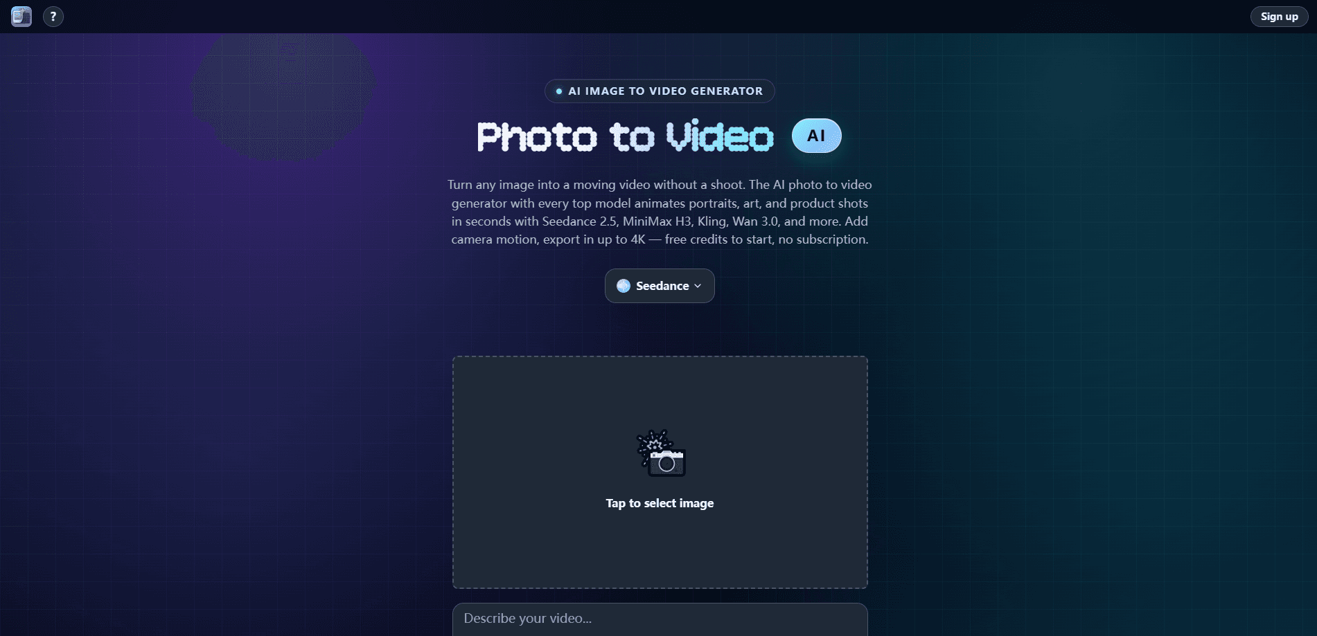 Interface preview of Photo to Video