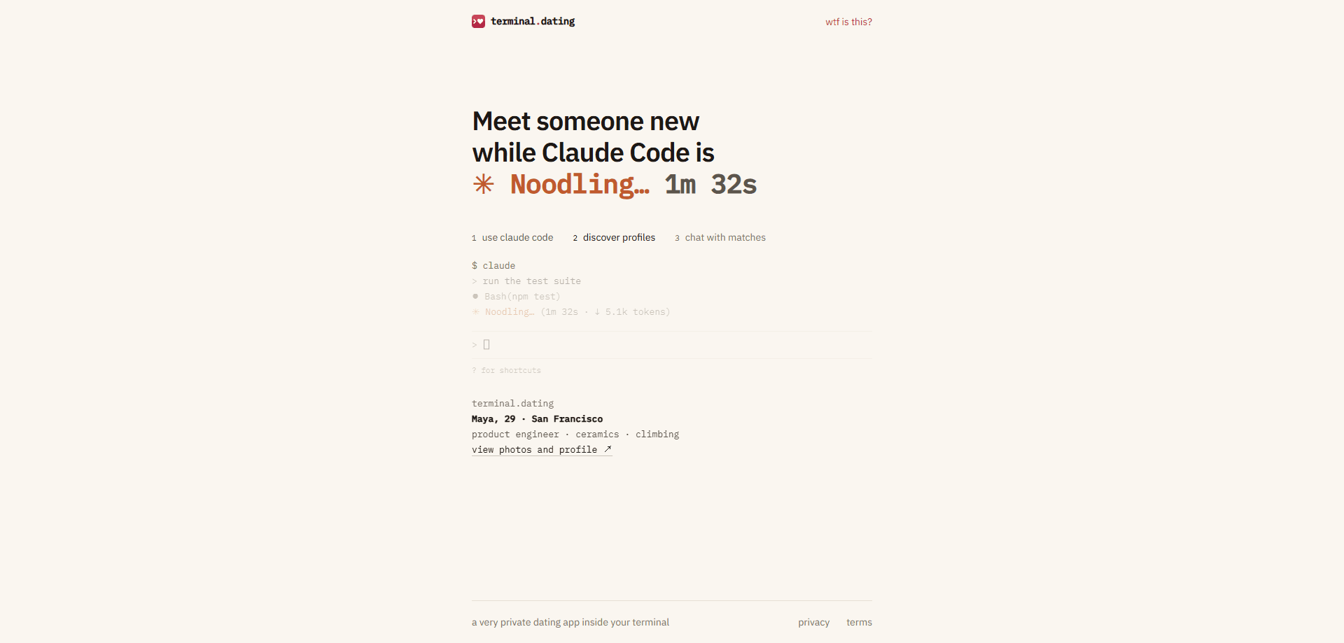 Interface preview of terminal.dating