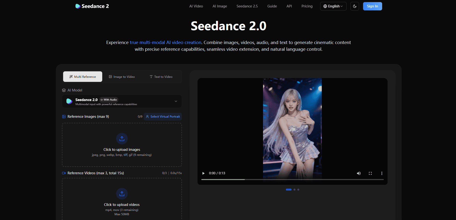 Aperçu de l'interface de Seedance 2.0