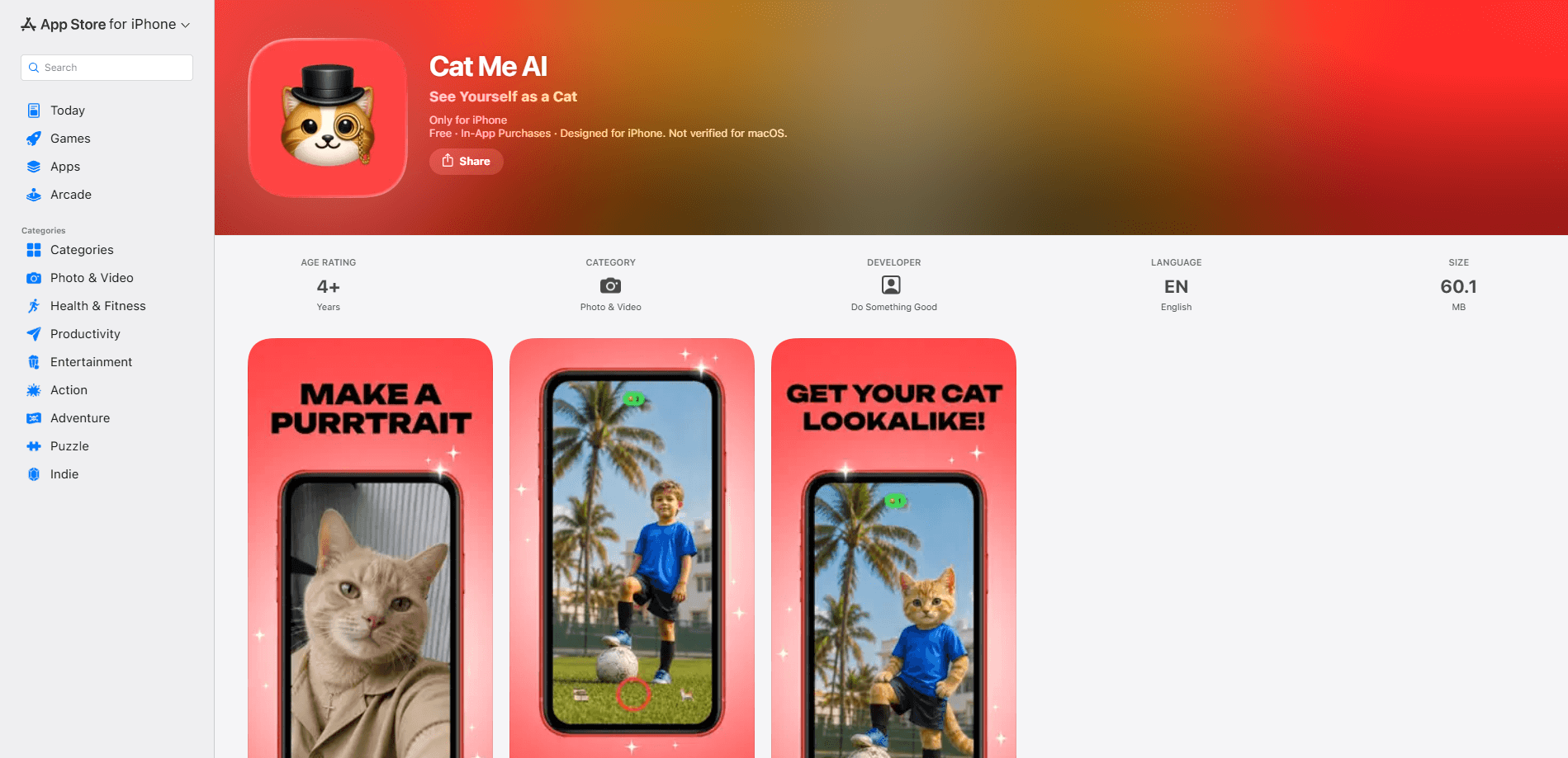 Interface preview of CAT ME app