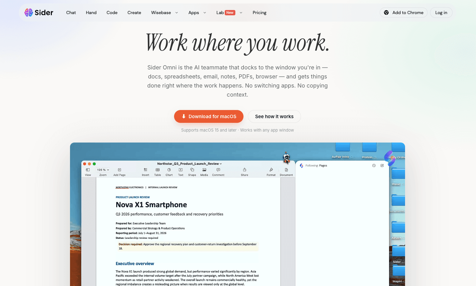 Interface preview of Sider Omni Sidebar