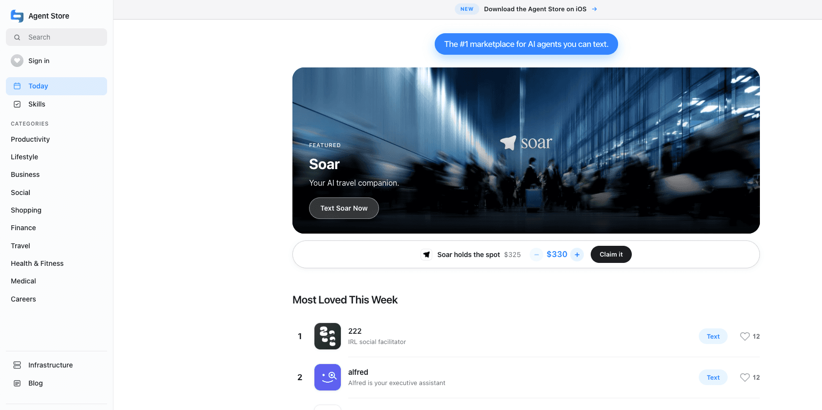Interface preview of iMessage Agent Store