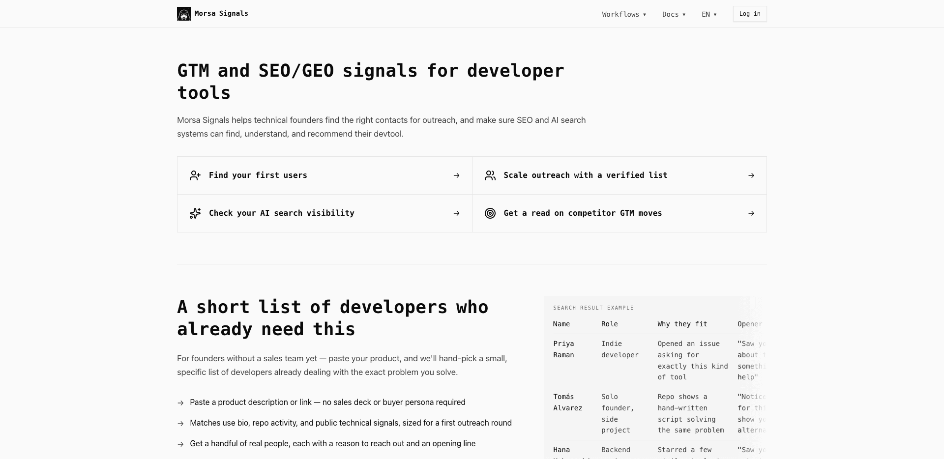 Interface preview of Morsa Signals